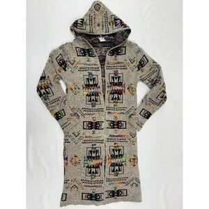 Northern Angel Aztec Tribal Cardigan Sweater Womens Small Boho Western Knit Hood